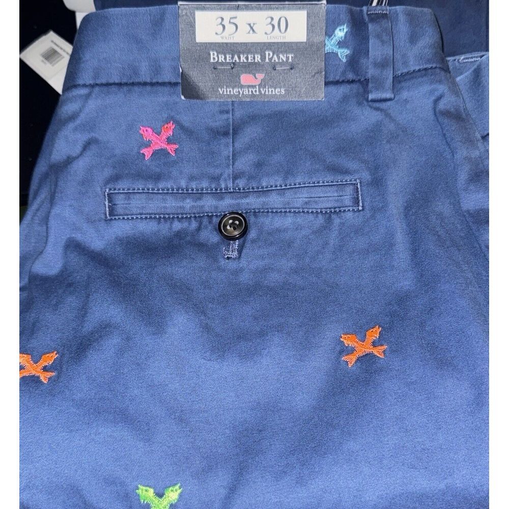 Vineyard Vines Breaker Pants Chinos Mens 35x30 Blue Fishbones Embroidered NWT‎
